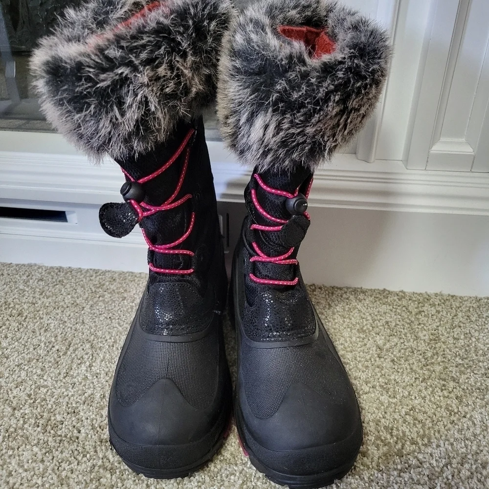 Kamik Kid's Powdery 2 Black Pink Fur-Lined Waterproof Winter Boots, Sz 7 Big Kid